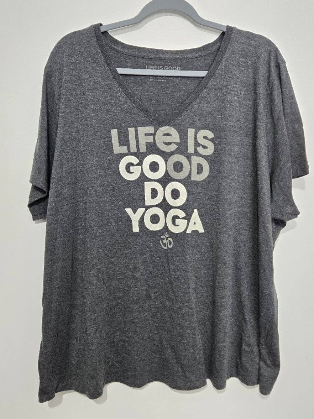 Life is Good Womens Yoga Cool Tee Sz XXXL Gray V-Neck Short Sleeve Lightweight